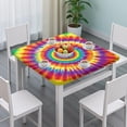 thumbnail image 3 of Rainbow Tie Dye Spiral Layer Pattern Square Fitted Tablecloth with Elastic Edge,Square Table Cover,Washable Elastic Table Cover for Home Kitchen Party Decor 36"x36", 3 of 6