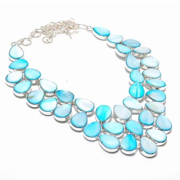 Natural Blue Mother Of Pearl 925 Sterling Silver Jewelry Necklace 18"