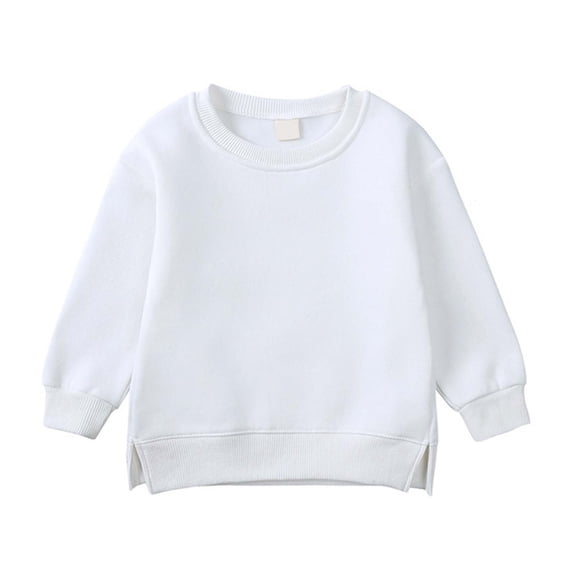 Efsteb Girl Shirts Casual Long Sleeve Crew Neck Solid Color Comfy Soft Cotton Sweatshirt for School(White,4-5 Years)