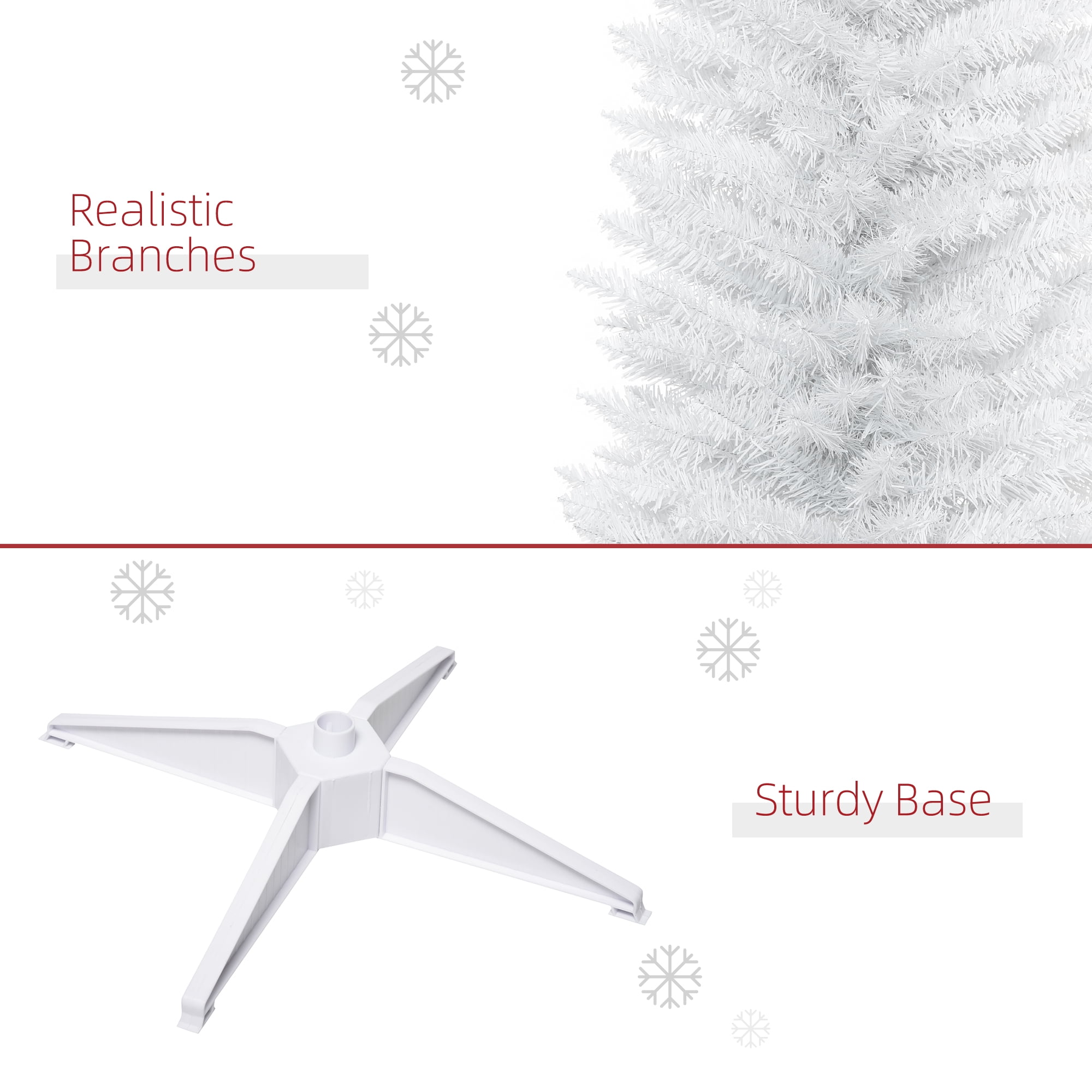 7FT White Slim Pencil Artificial Christmas Tree, 499 Plastic Branch Tips, Detachable Sturdy Plastic Base, Easy Storage, Indoor Holiday Decor