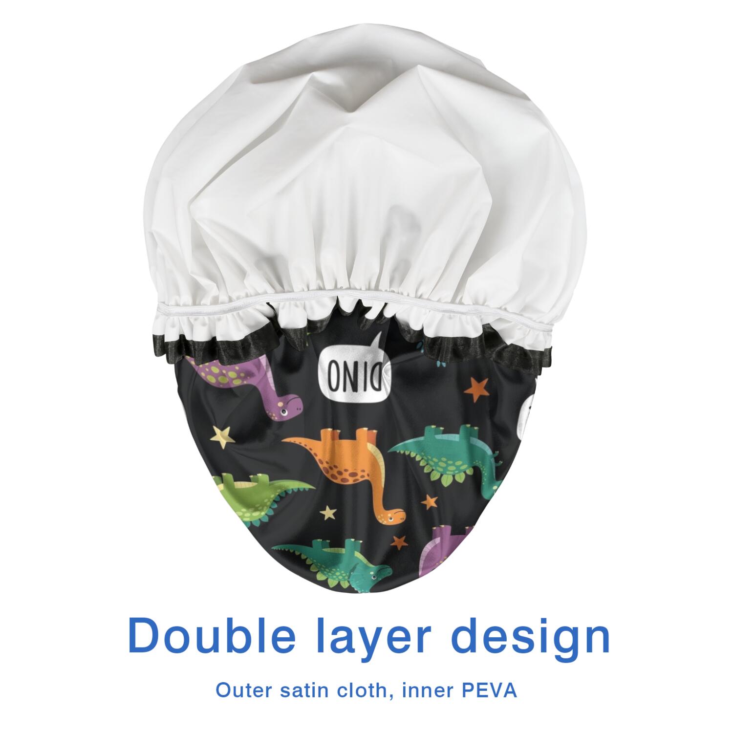 Shower Caps,Black Dinosaurs Speech Bubbles Pattern Waterproof Shower Cap for Women 4 Pieces,Double Reusable Hair Cover for Shower PEVA Elastic Stretch Hem