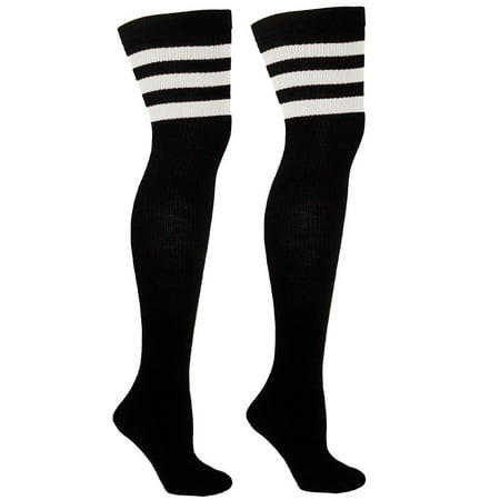 Thigh High Socks with Stripes | Over the Knee Socks For Costumes | Made In USA - Black/White CA7125