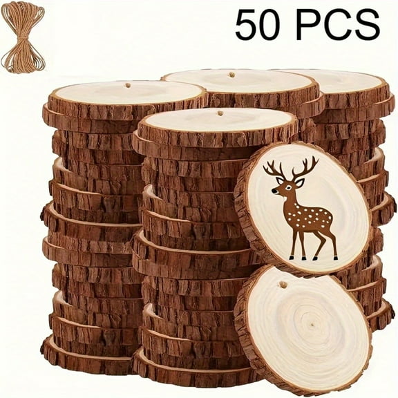 50Pcs Wood Slices, Wooden Ornaments For Crafts, Pre-Drilled Unfinished Wood Circles For Crafts, Perfect For Christmas Crafts, DIY Ornaments, Coasters, Christmas Gift Tags