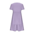 thumbnail image 5 of Spazoro Little and Big Girls A-line Dresses, Solid Color V-Neck Comfortable Short Sleeve Casual Dresses for Girls Purple Size 13-14T, 5 of 7