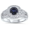 Pompeii3 1 5/8ct Blue Sapphire & Diamond Vintage Ring 14K White Gold