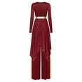 thumbnail image 4 of iiniim Women's Round Neck Long Sleeve Church Praise Worship Dance Dress with Wide Leg Pants Burgundy M, 4 of 7