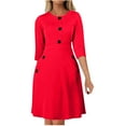 thumbnail image 1 of Robes de Travail pour Femmes 2025 Travail Couleur Unie Col Rond Robe à Manches 3/4 Tunique Ajustée Blazer pour Femmes Hiver Automne Manches Longues Col Rond Robes de Travail, 1 of 5