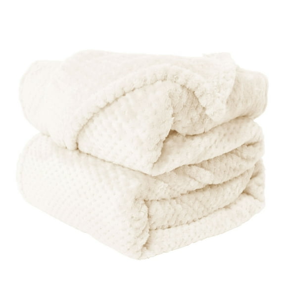 PiccoCasa Soft Warm Fleece Bed Blanket Large Mesh Flannel Blankets Full Beige 70"x78"