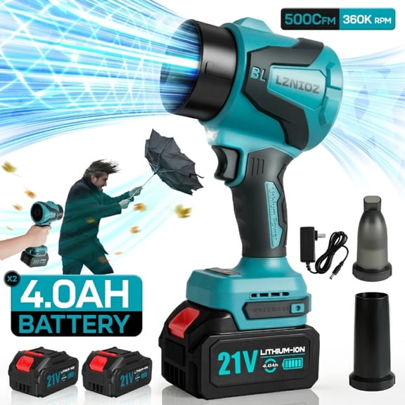 LZNIOZ 200 MPH 500 CFM 21V Battery Powered Handheld Leaf Blower and Vacuum Brushless Leaf Blower with 2 x 4.0Ah Batteries and Charger