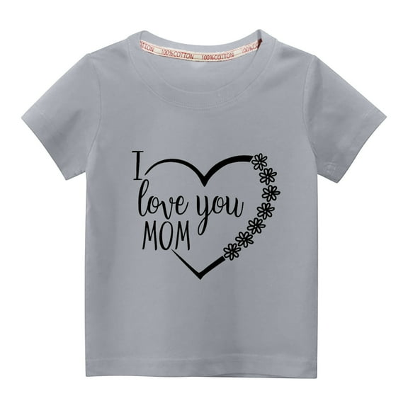 Kids Graphic Tees 3-10 Valentine's Day Boys Girls Shirts Short Sleeve Kawaii Letter Print Round Neck Casual Cotton Tshirts Summer Tops Kids School Outfits