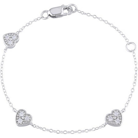 Cutie Pie 1/5 Carat T.G.W. Created White Sapphire Sterling Silver Heart Baby Bracelet, 5" with 1" Extender