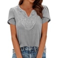 thumbnail image 3 of Aboser Embroidered Tops for Women Short Sleeve Beach Shirts Trendy Casual Bohemian T Shirt Loose Fitted V Neck Blouses Going Out Top, 3 of 9