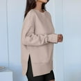 thumbnail image 5 of Oversized Sweatshirts for Women Thumbhole Crew Neck Long Sleeve Shirts Cozy Casual Loose Slit Pullover Top Fall Outfits Khaki L, 5 of 5