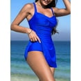 thumbnail image 6 of Women'S Crossover Ruched Skirt One Piece Swimdress Swimsuit Bathing Suit Royal Blue L, 6 of 7