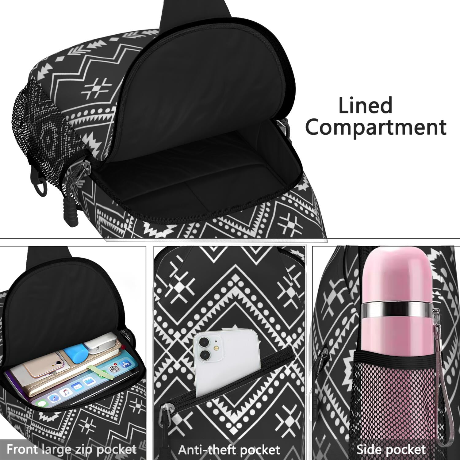 Natural Floral Crossbody Sling Bag Lightweight Chest Bag for Commuting Boho Style & Travel-Ready