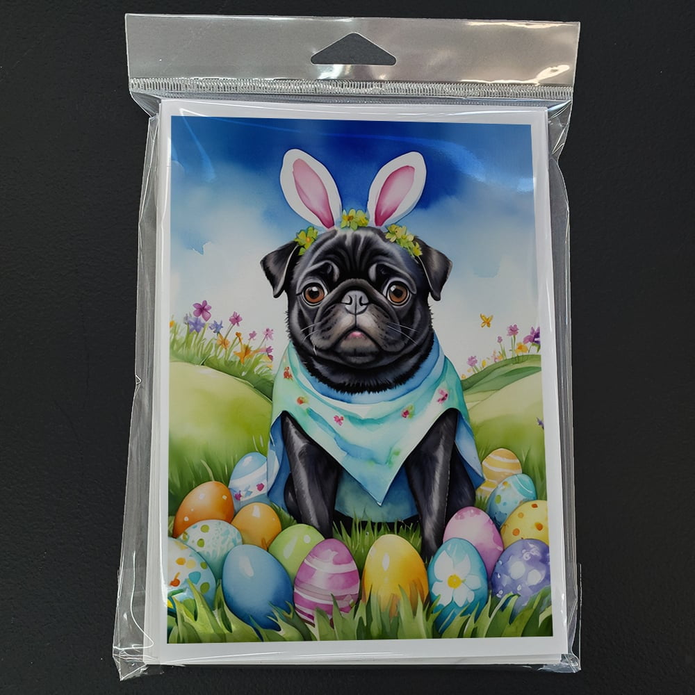Pug Easter Egg Hunt Greeting Cards Pack of 8 7 in x 5 in