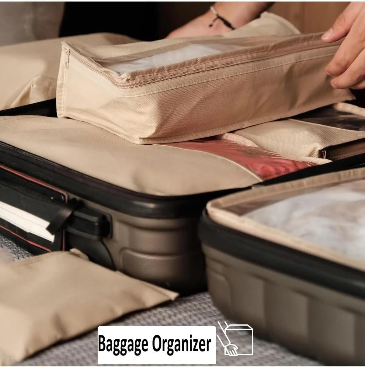 7 Set Packing Cubes for Suitcases, Travel Essentials for Carry on, Luggage Organizer Bags Set for Travel Accessories (Beige)