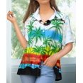 thumbnail image 4 of LA LEELA Women's Button Down Blouses Summer Beach Party Blouse Shirt Holiday Casual Tops Short Sleeve Button up Hawaiian Shirts for Women M Palm Tree View, White, 4 of 6