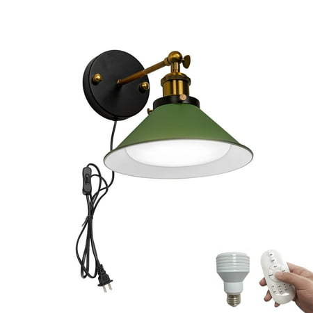 

FSLiving Remote Control Adjustable Light Beam & Angle Wall Sconce Vintage Design Green Metal Wall Light Nightstand Lamp for Bedroom Reading Loft Wall Painting Bulb Included - 1 Light