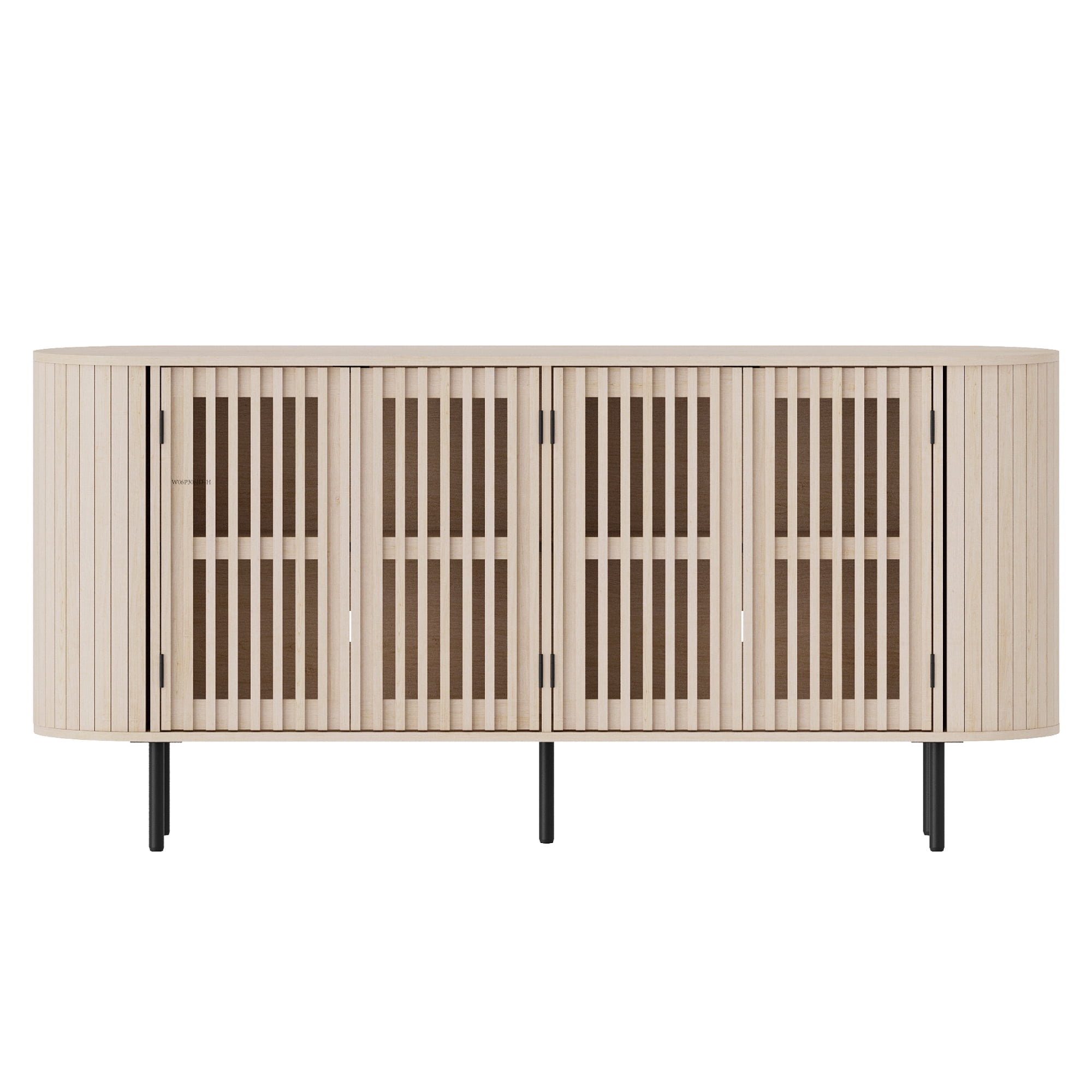 WAMPAT Modern Sideboard Buffet Cabinet with Storage, Wooden Accent Storage Cabinet with 4 Fluted Doors, Credenza with Curved Design for Dining Room, Living Room, Kitchen, Natural