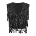 thumbnail image 3 of YONGHS Womens Sequin Fringe Vest Sparkle Open Front Waistcoat Party Prom Glitter Tassel Vest Black 3XL, 3 of 7