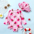 thumbnail image 2 of Happy Town Toddler Baby Girls Clothes 0-24M Summer Long Sleeve Zipper One-Piece Swimsuit + Hat Bathing Suit, 2 of 7