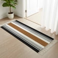 thumbnail image 3 of Modern Brown Black Kitchen Runner Rug 2'x4', Boho Contemporary Geometric Striped Washable Rug with Tassels, Non Slip Woven Cotton Bathroom Rugs Hallway Carpet for Foyer Bedroom Entry Back Door Decor, 3 of 9