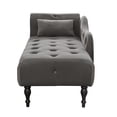 thumbnail image 3 of Velvet Chaise Lounge Indoor, Button Tufted Sleeper Sofa Chair with One Pillow, Upholstered Accent Recliner Chair with Nail Head Trim for Living Room, Bedroom, Gray, 3 of 5