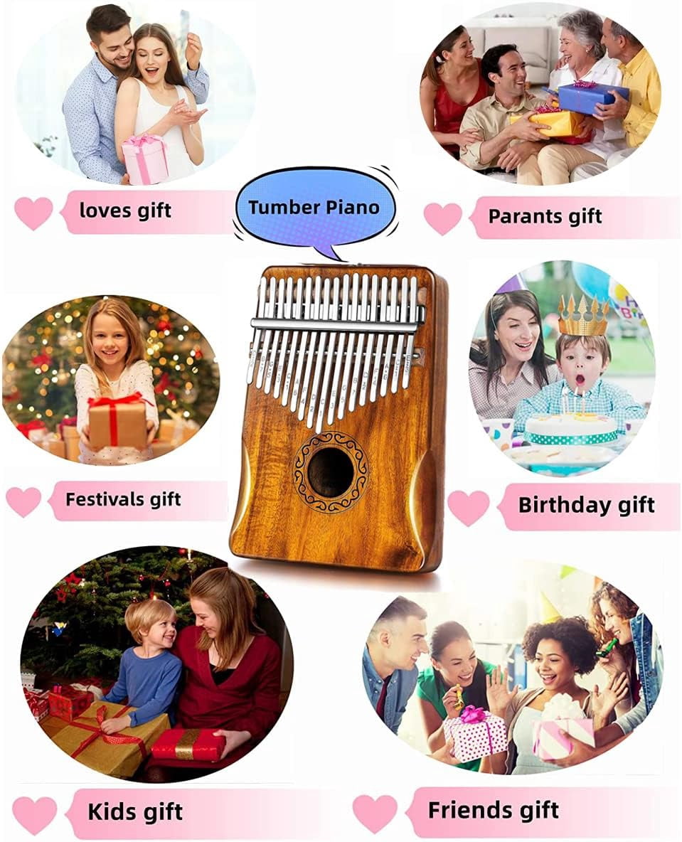 YUEWO Kalimba Thumb Piano 17 Keys Built-in Waterproof Protective Case, Portable Mbira Finger Piano Gift for Kids and Adult Beginners Wood color