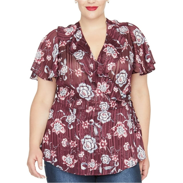 Rachel Roy Blusa cruzada con volantes para mujer, rojo, 16W