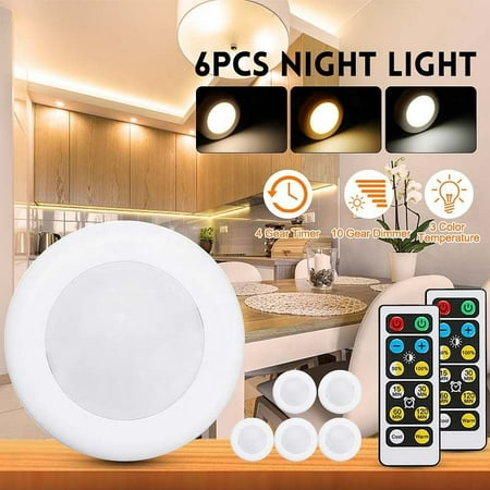 

6 Pack LED Puck Lights Kitchen Under Cabinet Lighting with Remote Control Battery Powered Dimmable Closet Night Lights