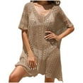thumbnail image 2 of Cavosen Womens Swimsuit Cover up Crochet Knitted Hollow Out Dress Bikinis Swimsuit Cover Ups Short Sleeve Scoop Neck Sheer Scalloped Hem Swimwear Kaftan Plain Bathing Suit Kimono, 2 of 4