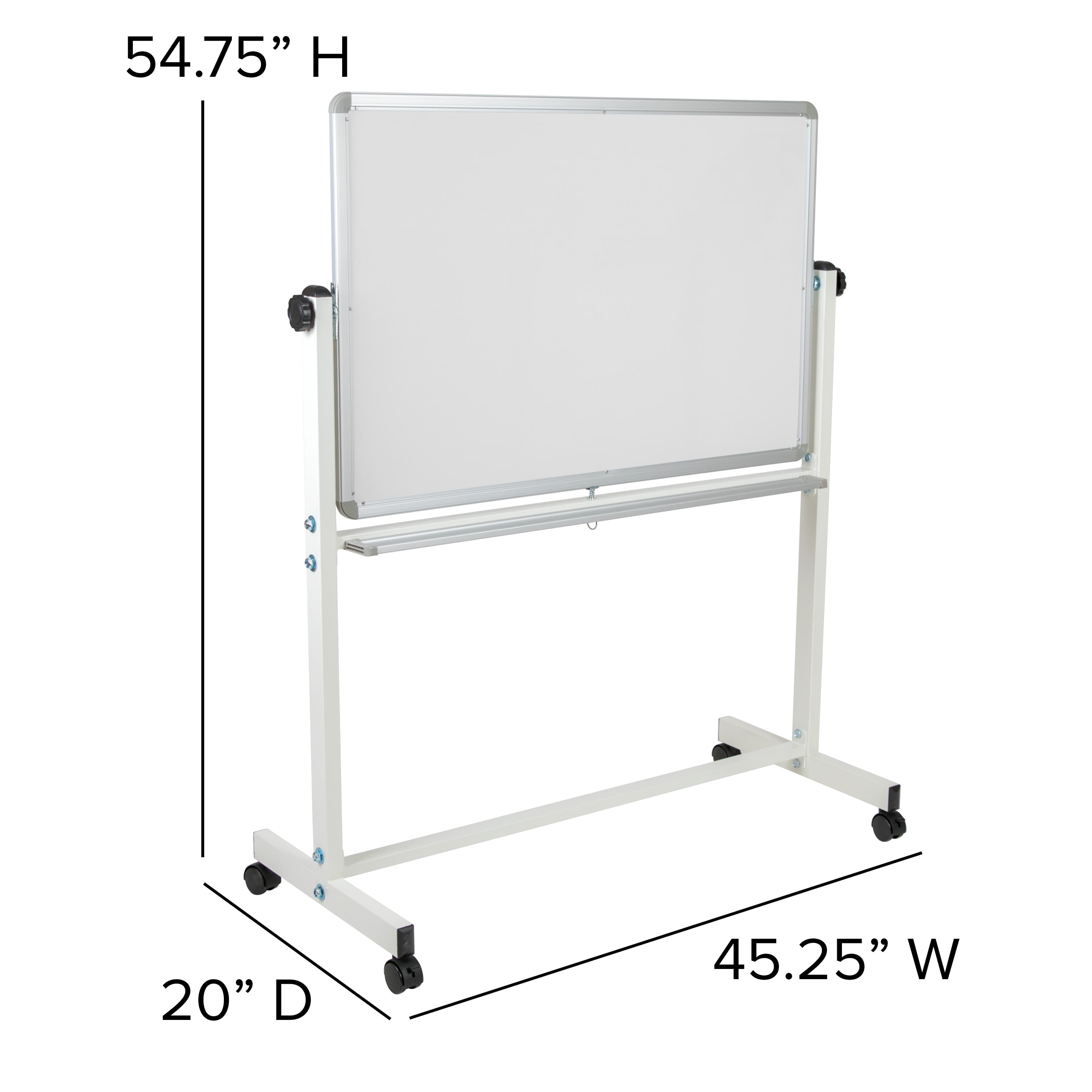 Emma + Oliver Double-Sided Mobile White Board with Pen Tray, 45.25"W x 54.75"H