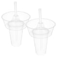thumbnail image 1 of Juego de 2 vasos reutilizables de plástico para bebidas y snacks con pajitas. Vaso térmico con tapa para patatas fritas. Fácil de usar con una sola mano., 1 of 8