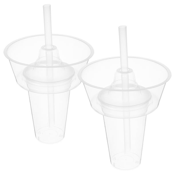 Juego de 2 vasos reutilizables de plástico para bebidas y snacks con pajitas. Vaso térmico con tapa para patatas fritas. Fácil de usar con una sola mano.