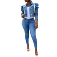 thumbnail image 3 of Sedceaty Women's Ripped Denim Jacket, Casual Long Puff Sleeve Button Down Cropped Jean Coats, 3 of 9