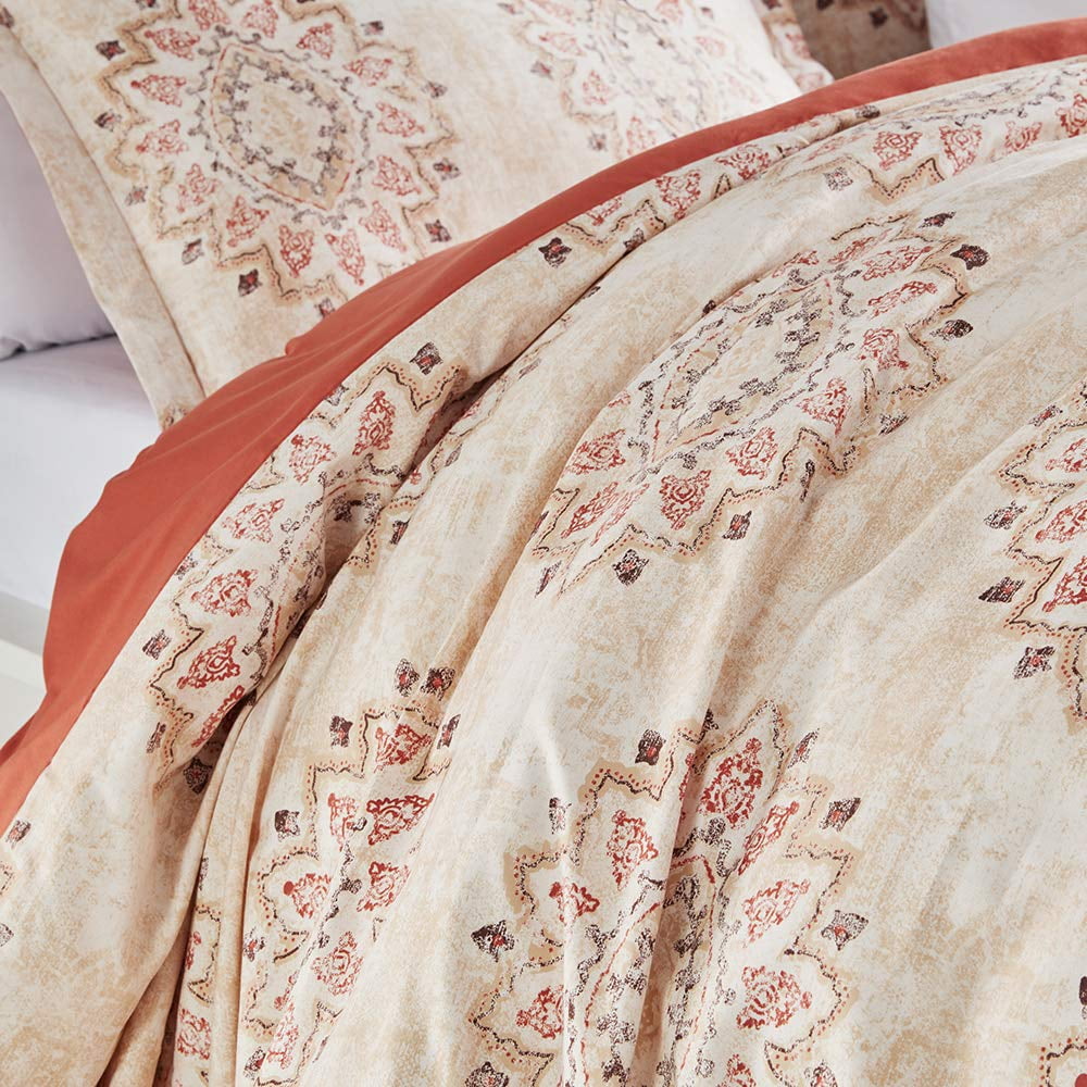 Sleep Zone Floral Duvet Cover Set, Ultra Soft Microfiber Bedding with Designer Print, Wrinkle-Resistant (Damask Pattern Beige, 104 x 90 inch, 3 Pieces)
