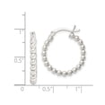 thumbnail image 4 of 925 Sterling Silver Anti-Tarnish Women's 3mm x 22mm Beaded Hinged Hoop Earrings, 4 of 4