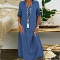 thumbnail image 3 of HEVIRGO Women Half Sleeve Side Slitting Hem V-neck Loose Long Denim Dress Streetwear for Daily Life, 3 of 8