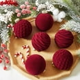 thumbnail image 3 of 16 Pcs Burgundy Velvet Flocked Christmas Ball Ornaments, Multi-Textured Set with Metallic Top, Hanging Decor for Luxe Xmas Tree & Festive Arrangements, 3 of 7