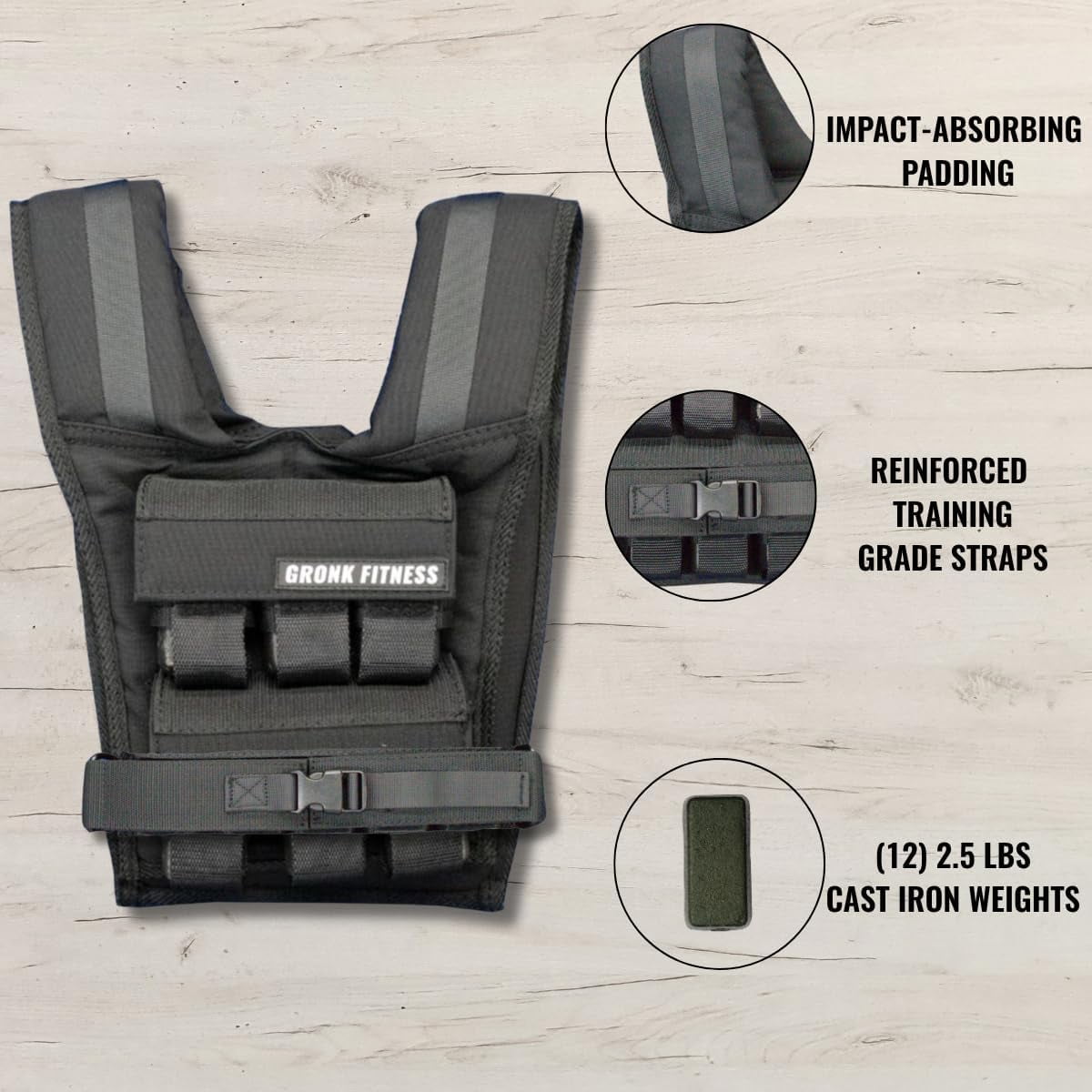 Gronk Fitness Weighted Vest 45lbs | Heavy Duty Workout Vest for Men & Women | Adjustable Weight Vest for Strength Training, Calisthenics, Functional Fitness, Running & Conditioning