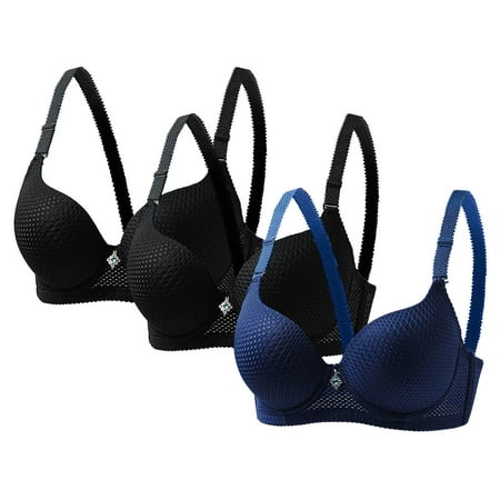 Bras for Women 3 Pack Underwire Push Up Bralettes Mesh Breathable Full Coverage T-Shirt Bra(Dark Blue 42BC)
