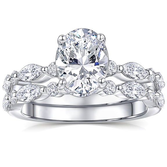 Blongme Moissanite Wedding Ring Set for Women Engagement Ring Bridal Set 7*9mm 2.0Ct Oval Cut D Color VVS1 Size 7
