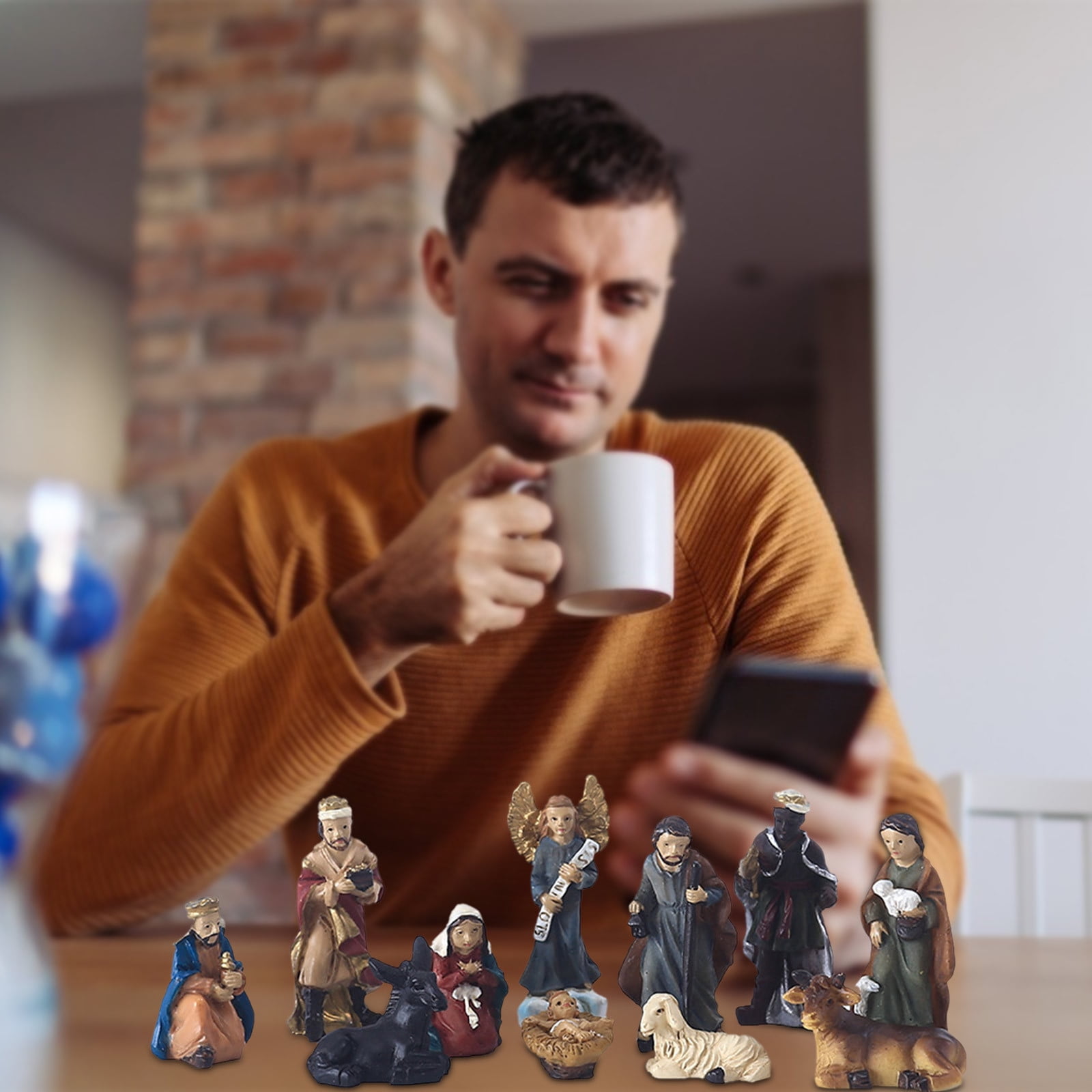 Dengmore Nativity Scene Nativity Sets For Christmas Indoor Black Metal Nativity Set With Wood Base People Nativity Set Tree Nativity For Christmas Table Decoration