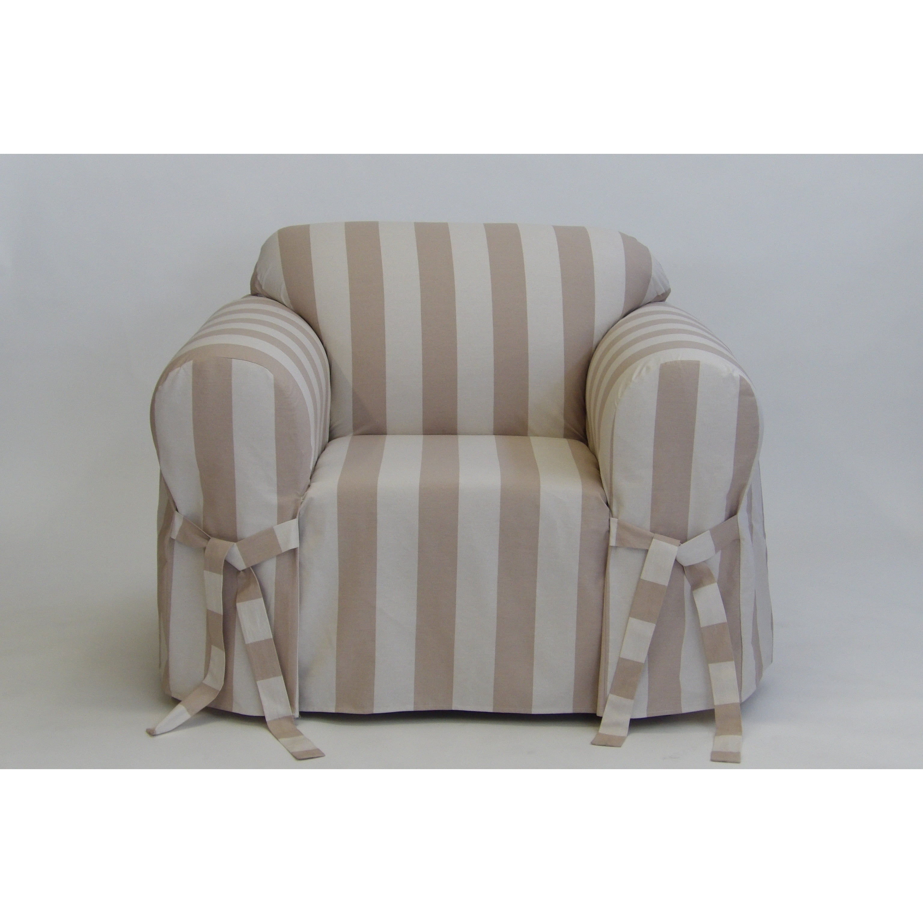 Classic Slipcover Cabana stripe one piece sofa slipcover blue/white