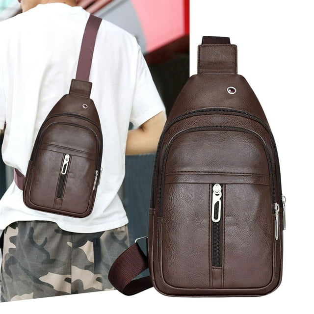 Amzcrzy Pu Shoulder Sack Canvas Sling Bag Crossbody Backpack Shoulder Casual Rucksack for Men Organization and Storage Dorm Room Essentials Room Decor Home Decor Apartment Essentials