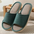 thumbnail image 4 of Summer House Slippers, Breathable Unisex Linen Fabric Slides with Soft Sole, Lightweight for Indoor, Patio, Guest Use, and Eco-Conscious Living Dark Green 39, 4 of 4