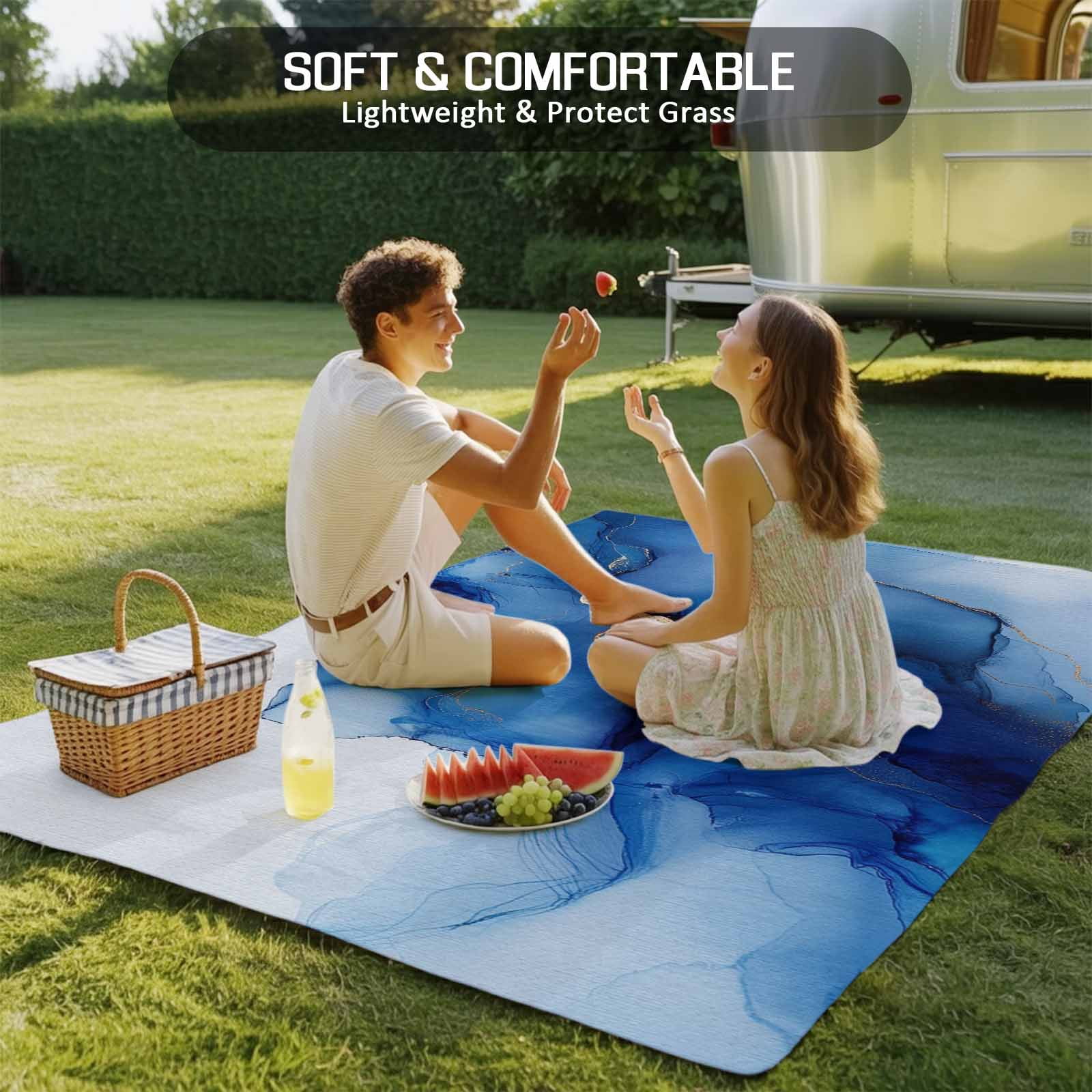Outdoor Rug 5x8ft Abstract Ombre Blue Marble Large Area Rug White Modern Art Indoor Outdoor Carpet Outdoor Rugs Mats for Patio Camping,RV,Front Door, Outside Decor