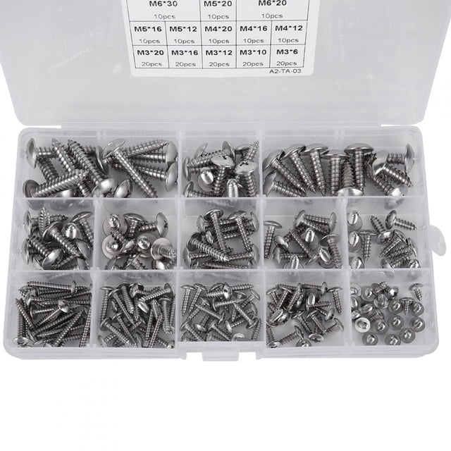 Dioche 180 Pcs M3 M4 M5 M6 Vis à Tête Plate en Acier Inoxydable Ensemble d'Assortiment pour Multi-Usages, Accessoire Matériel, Vis en Acier Inoxydable