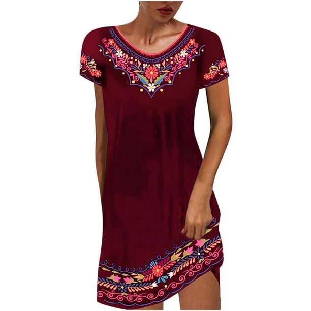 Vestidos Para Mujer Vestidos Casuales de Moda Cómodo Étnico Manga Corta Cuello Redondo Vestido Estampado Odeerbi ODB167442